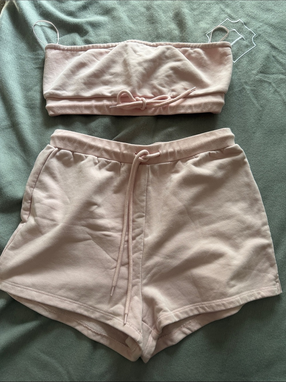 White Fox Light Pink Two-Piece Lounge Set - Tube Top & Drawstring Shorts